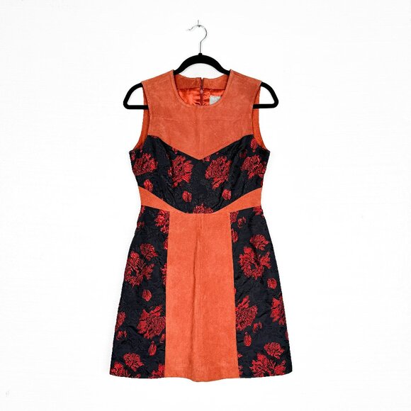 ASOS Black and Orange Suede Brocade Dress - Size 6 - Picture 1 of 8